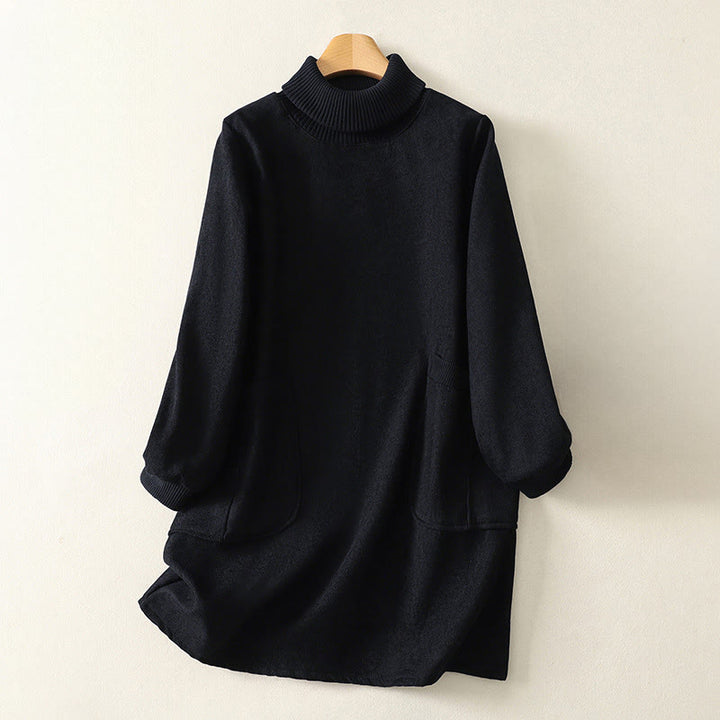 Sukienka midi damska z długim rękawem i kieszeniami, zimowa, bawełniana, z wysokim kołnierzem i Buddha Stones - Czarny - US14, UK/AU18, EU46 (2XL) - image 21