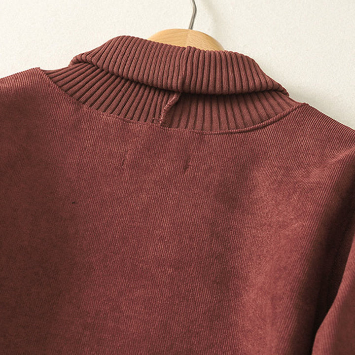 Sukienka midi damska z długim rękawem i kieszeniami, zimowa, bawełniana, z wysokim kołnierzem i Buddha Stones - image 9