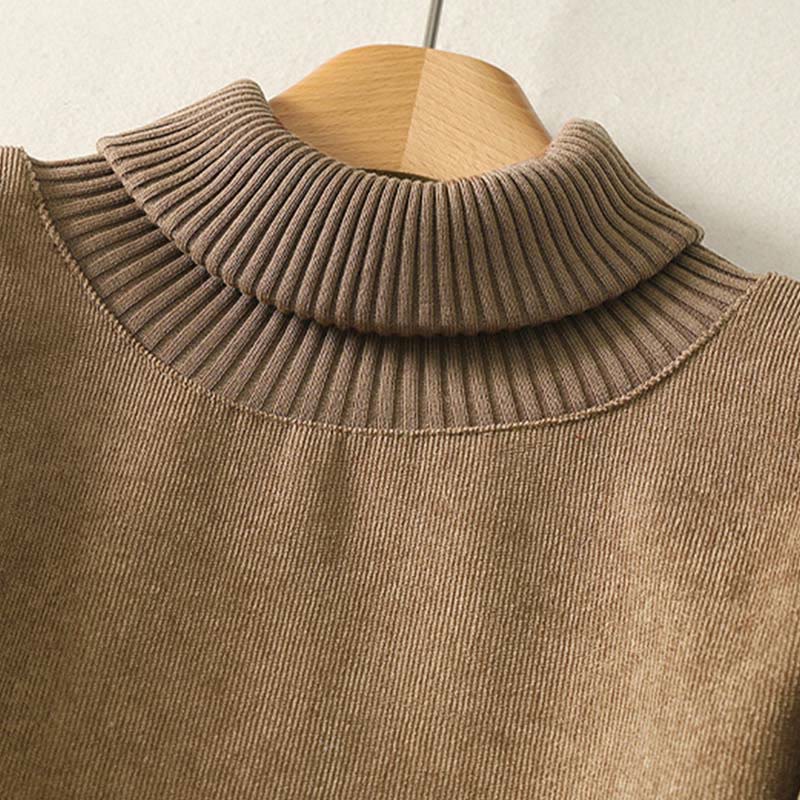 Sukienka midi damska z długim rękawem i kieszeniami, zimowa, bawełniana, z wysokim kołnierzem i Buddha Stones - image 2