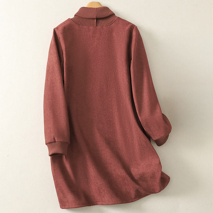 Sukienka midi damska z długim rękawem i kieszeniami, zimowa, bawełniana, z wysokim kołnierzem i Buddha Stones - image 7