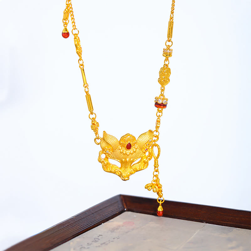 Naszyjnik z wisiorkiem z frędzlami i kamieniem Buddy w kształcie lisa - image 2