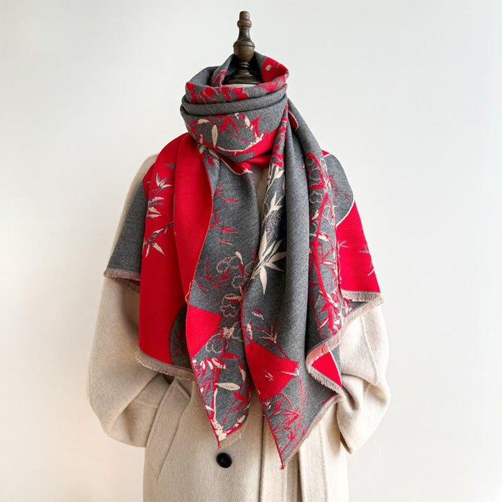 Zimowy wachlarz z motywem kwiatów piwonii z bambusa i Buddha Stones , przytulny szalik - image 6