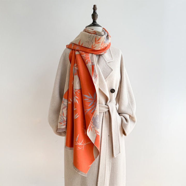 Zimowy wachlarz z motywem kwiatów piwonii z bambusa i Buddha Stones , przytulny szalik - image 10