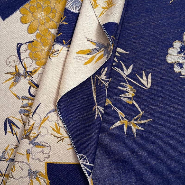 Zimowy wachlarz z motywem kwiatów piwonii z bambusa i Buddha Stones , przytulny szalik - image 3