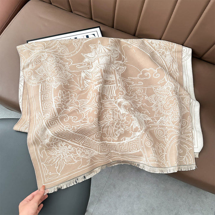 Buddha Stones, jesienny pawilon, kwiaty ryby Koi, fale, przytulny szalik - PapayaWhip - 180*65 cm - image 13