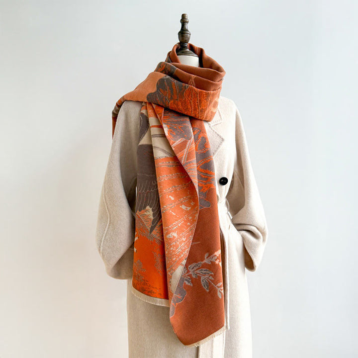 Buddha Stones Zima Bocian Ptaki Kwiaty Lotosu Liście Wzór Miękki Szalik Szal - image 3