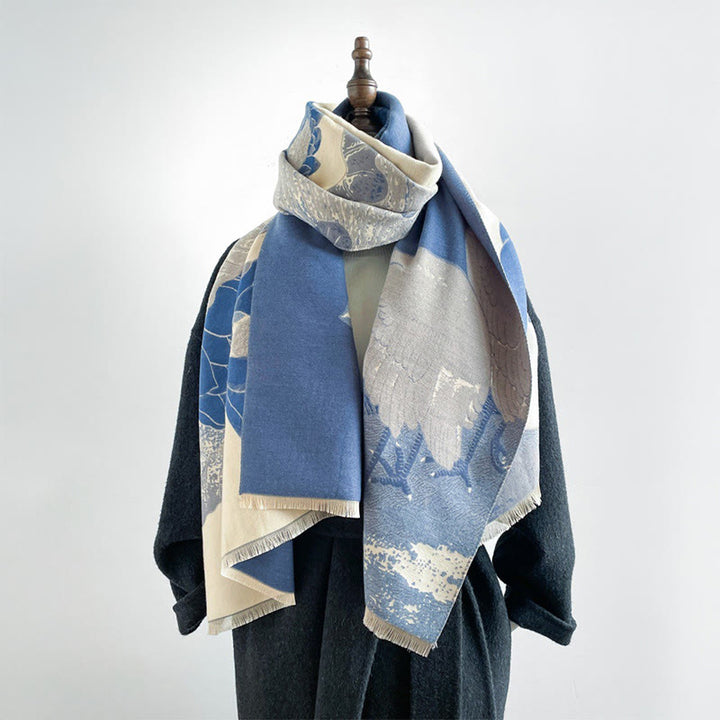 Buddha Stones Zima Bocian Ptaki Kwiaty Lotosu Liście Wzór Miękki Szalik Szal - image 10