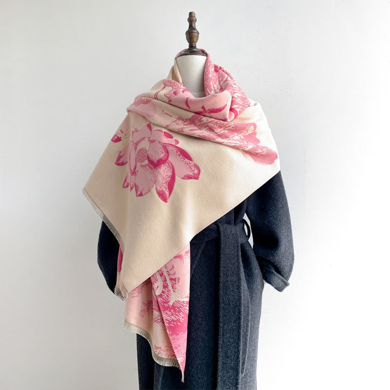 Buddha Stones Zima Bocian Ptaki Kwiaty Lotosu Liście Wzór Miękki Szalik Szal - image 6