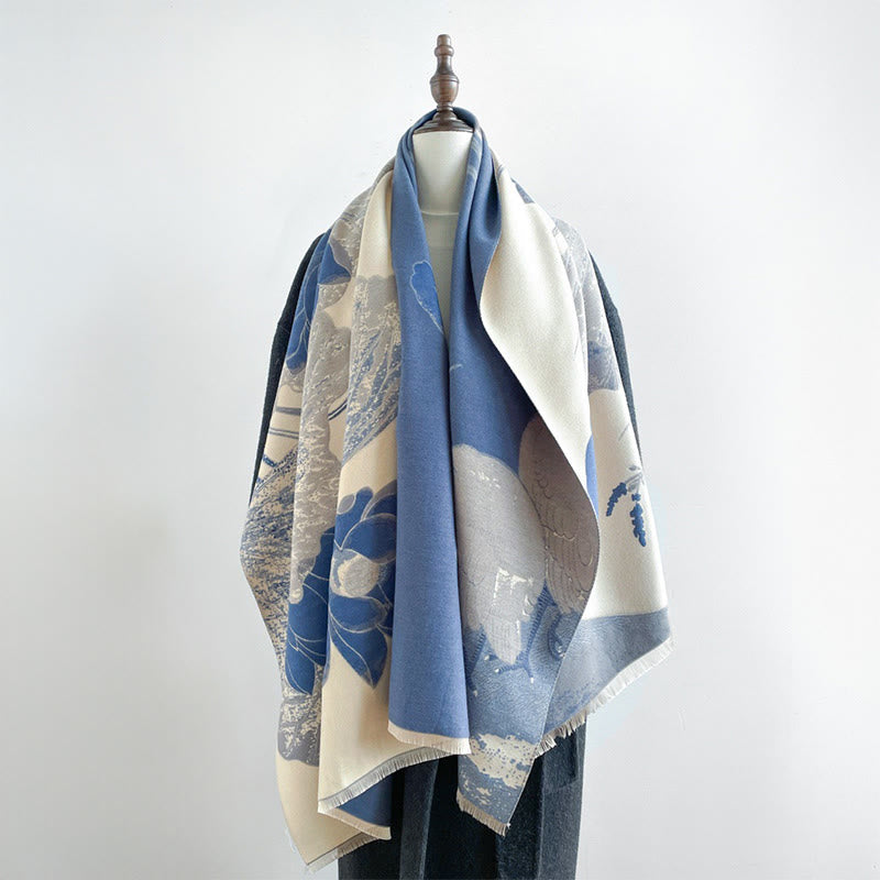 Buddha Stones Zima Bocian Ptaki Kwiaty Lotosu Liście Wzór Miękki Szalik Szal - image 9