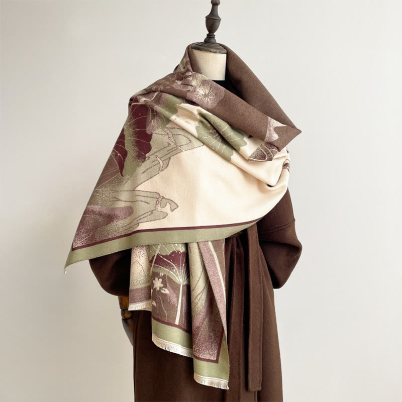 Buddha Stones Zima Góra Kwiaty Lotosu Liście Wzór Miękki Szalik Szal - image 4