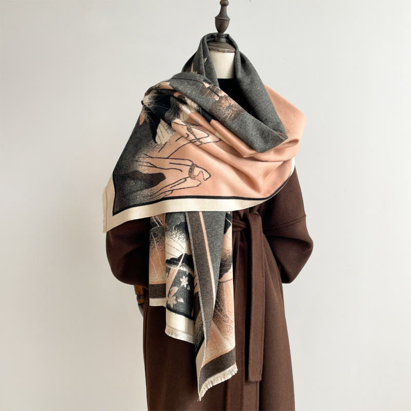 Buddha Stones Zima Góra Kwiaty Lotosu Liście Wzór Miękki Szalik Szal - SandyBrown - 180*65 cm - image 0