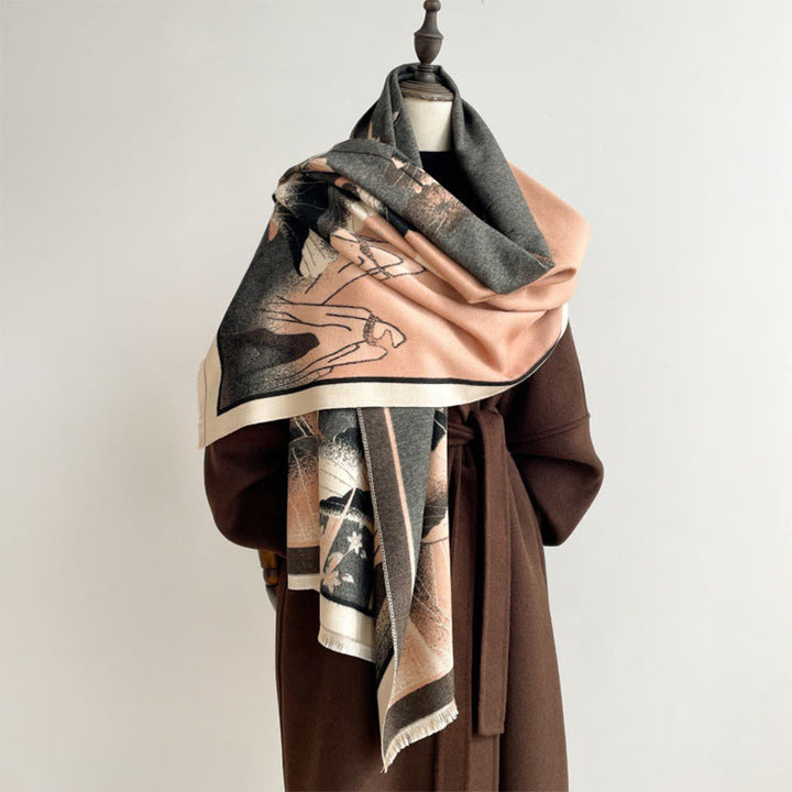 Buddha Stones Zima Góra Kwiaty Lotosu Liście Wzór Miękki Szalik Szal - SandyBrown - 180*65 cm - image 0