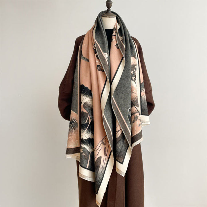 Buddha Stones Zima Góra Kwiaty Lotosu Liście Wzór Miękki Szalik Szal - image 2