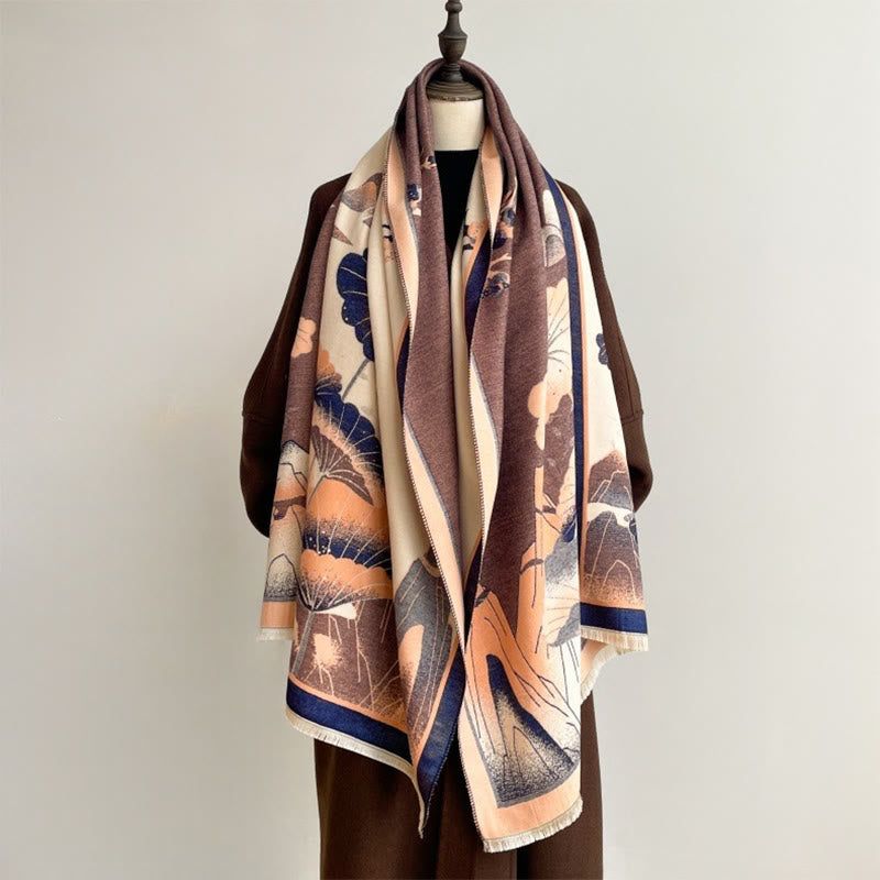 Buddha Stones Zima Góra Kwiaty Lotosu Liście Wzór Miękki Szalik Szal - image 14