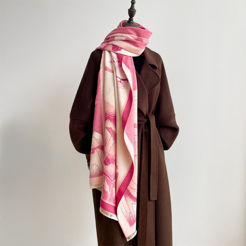 Buddha Stones Zima Góra Kwiaty Lotosu Liście Wzór Miękki Szalik Szal - image 11