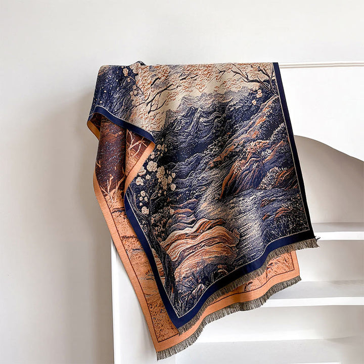 Buddha Stones Zimowy Gradient Kolor Ciepłe Wzgórza Drzewa Wzór Przytulny Szalik Szal - image 1