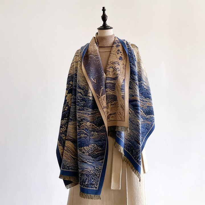 Buddha Stones Zimowy Gradient Kolor Ciepłe Wzgórza Drzewa Wzór Przytulny Szalik Szal - image 8