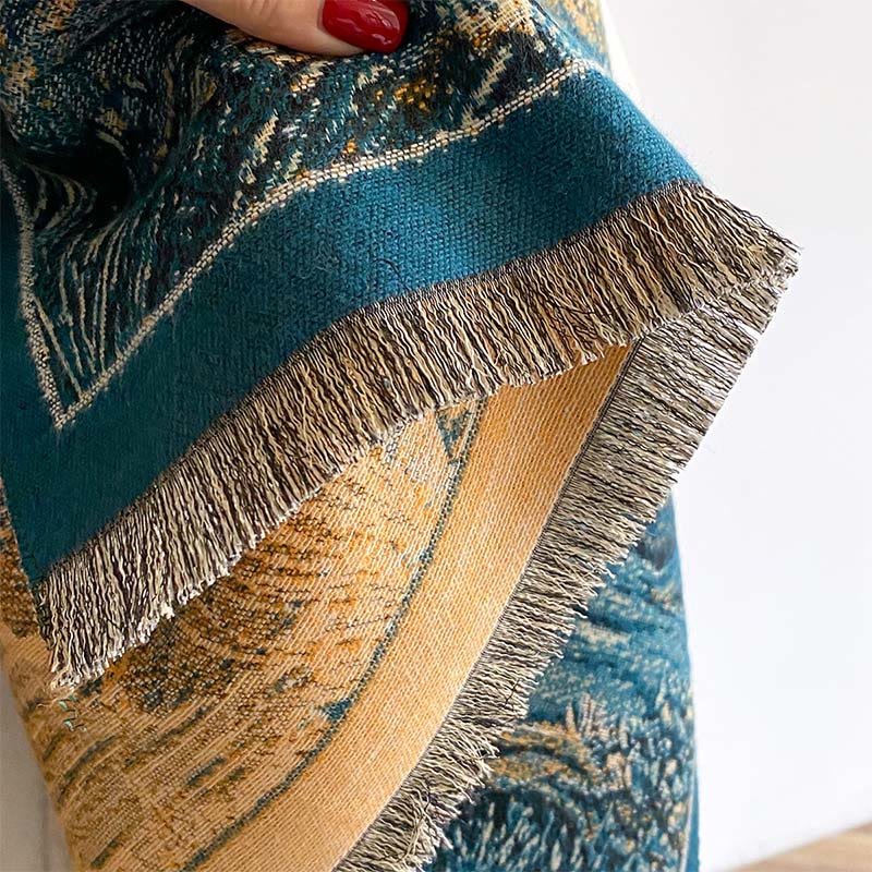 Buddha Stones Zimowy Gradient Kolor Ciepłe Wzgórza Drzewa Wzór Przytulny Szalik Szal - image 5