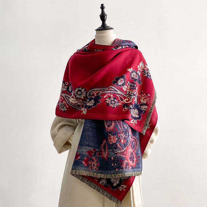 Ciepły, przytulny szalik z motywem jesiennych kwiatów nerkowca i Buddha Stones - image 5