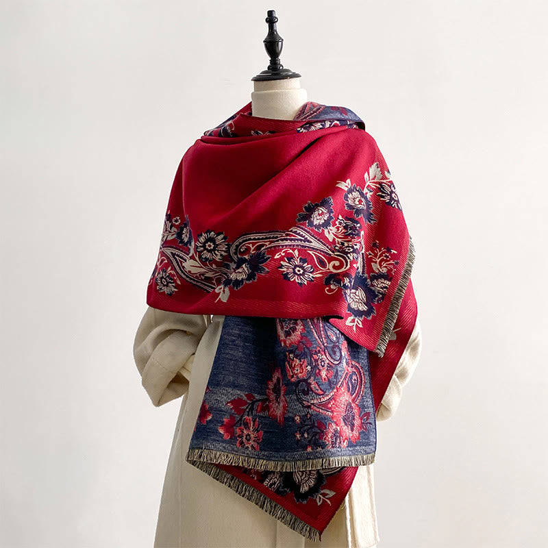 Ciepły, przytulny szalik z motywem jesiennych kwiatów nerkowca i Buddha Stones - image 5