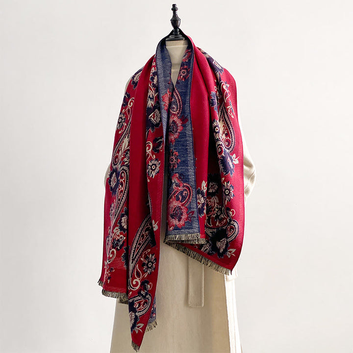 Ciepły, przytulny szalik z motywem jesiennych kwiatów nerkowca i Buddha Stones - image 6