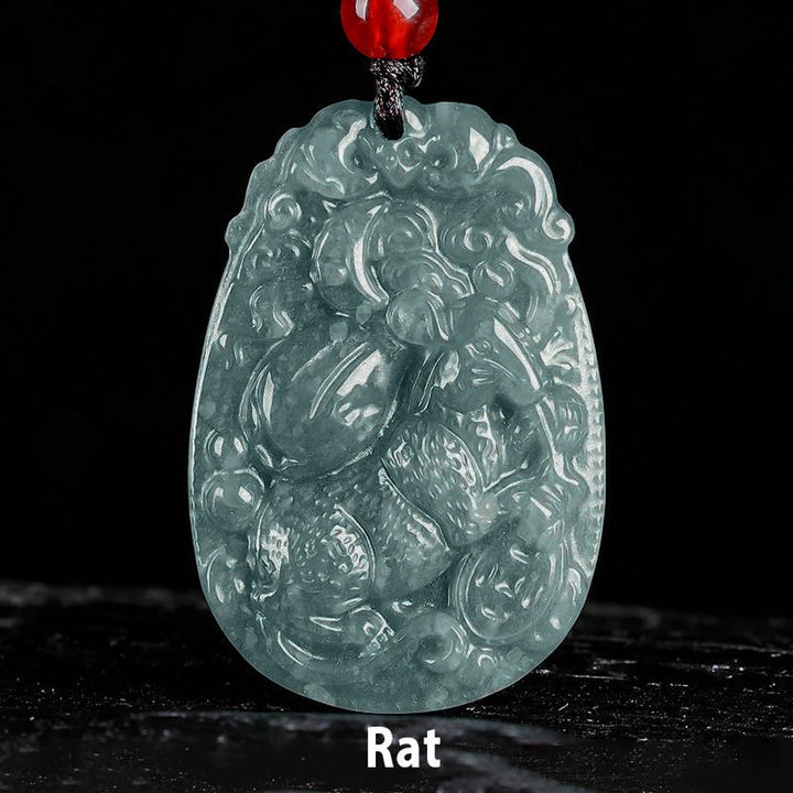 Naszyjnik z jadeitu z Buddha Stones, chiński znak zodiaku, rok konia, lina szczęścia - Szczur - image 6
