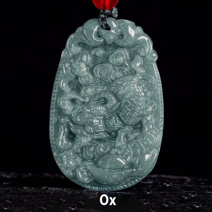 Naszyjnik z jadeitu z Buddha Stones, chiński znak zodiaku, rok konia, lina szczęścia - Wół - image 11
