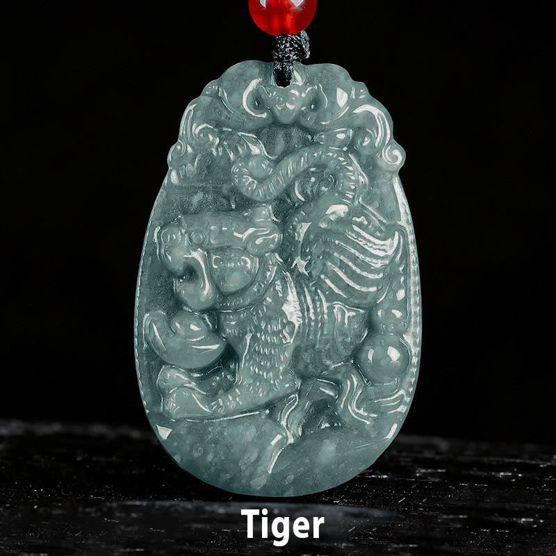 Naszyjnik z jadeitu z Buddha Stones, chiński znak zodiaku, rok konia, lina szczęścia - Tygrys - image 12