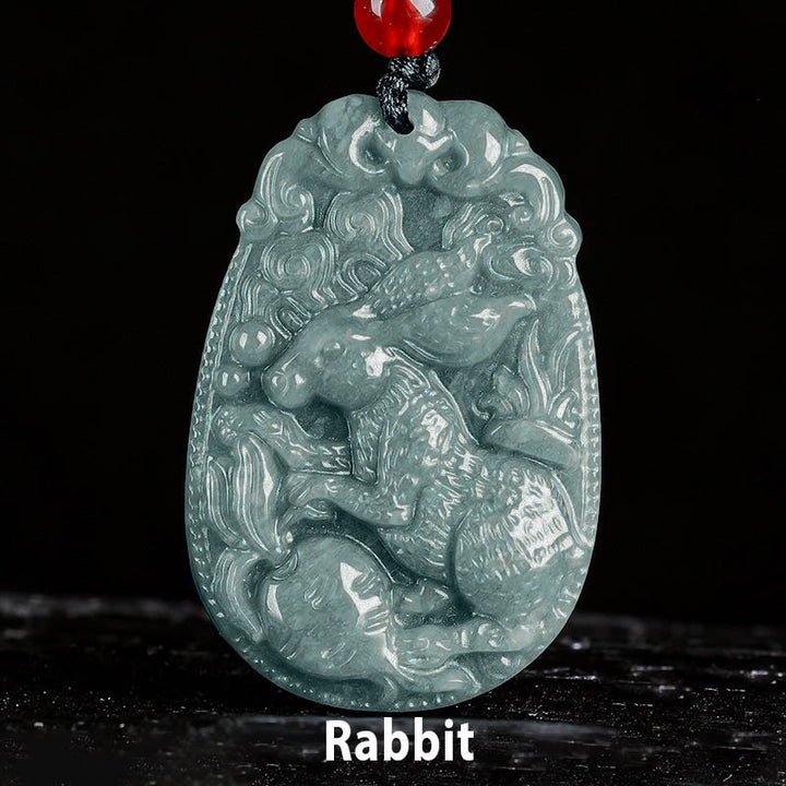 Naszyjnik z jadeitu z Buddha Stones, chiński znak zodiaku, rok konia, lina szczęścia - Królik - image 13