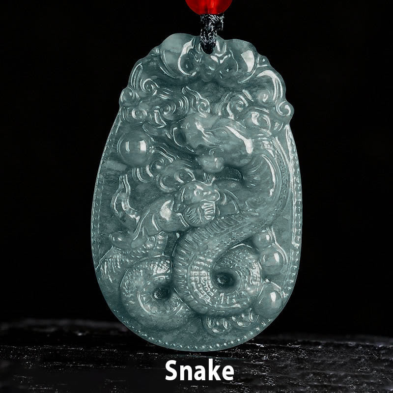 Naszyjnik z jadeitu z Buddha Stones, chiński znak zodiaku, rok konia, lina szczęścia - Wąż - image 15