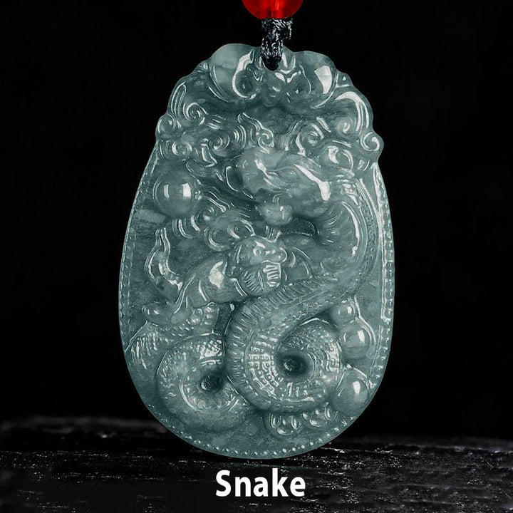 Naszyjnik z jadeitu z Buddha Stones, chiński znak zodiaku, rok konia, lina szczęścia - Wąż - image 15