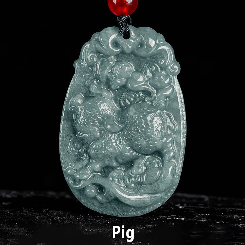 Naszyjnik z jadeitu z Buddha Stones, chiński znak zodiaku, rok konia, lina szczęścia - Świnia - image 20