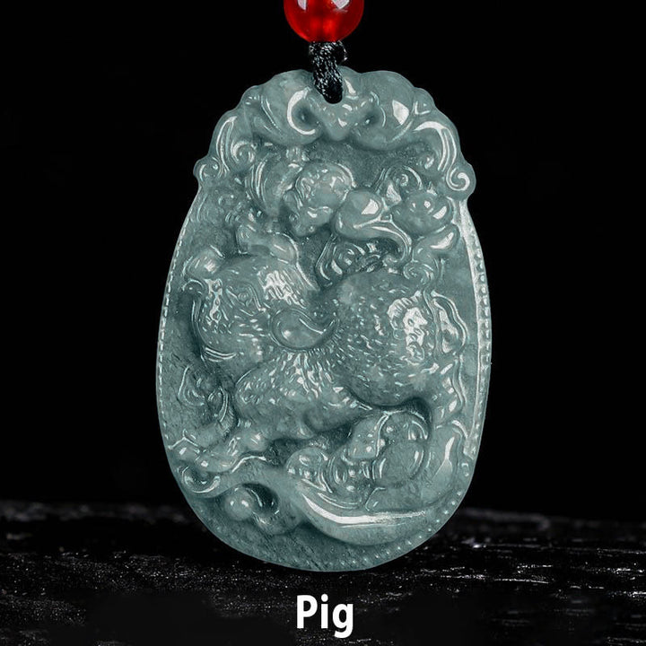 Naszyjnik z jadeitu z Buddha Stones, chiński znak zodiaku, rok konia, lina szczęścia - Świnia - image 20