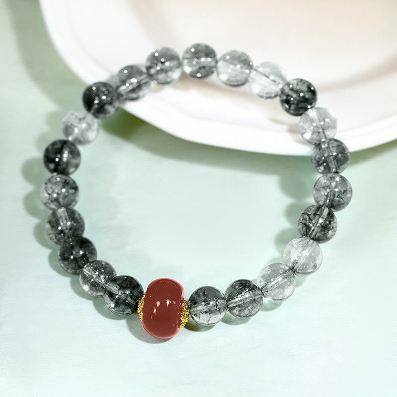 Bransoletka z zielonego, fantomowego, czerwonego agatu z Buddha Stones - Zielony czerwony agat Phantom (obwód nadgarstka: 14-16 cm) - image 0