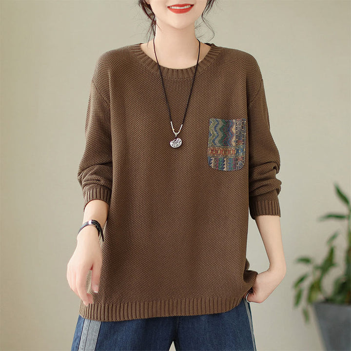Sweter damski z długim rękawem z dzianiny bawełnianej z motywem jesiennych kwiatów i kieszeniami, z motywem Buddha Stones - Sjena - US4-6, UK/AU8-10, EU36-38 (F) - image 14