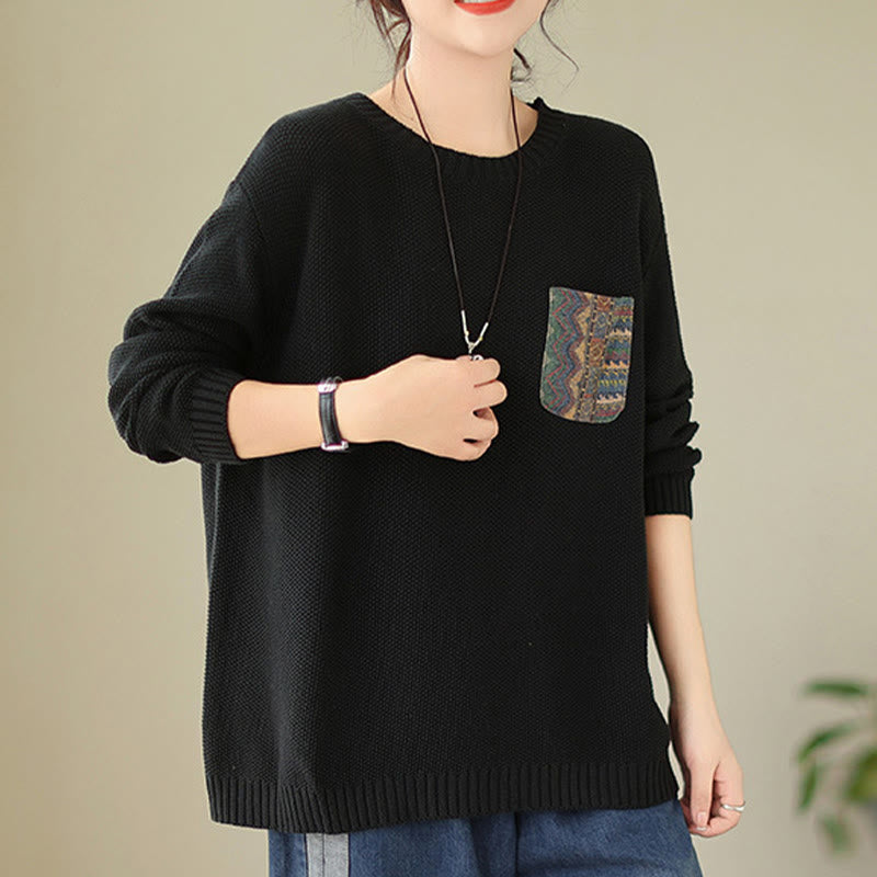 Sweter damski z długim rękawem z dzianiny bawełnianej z motywem jesiennych kwiatów i kieszeniami, z motywem Buddha Stones - image 18