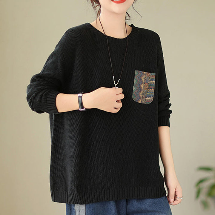 Sweter damski z długim rękawem z dzianiny bawełnianej z motywem jesiennych kwiatów i kieszeniami, z motywem Buddha Stones - image 18