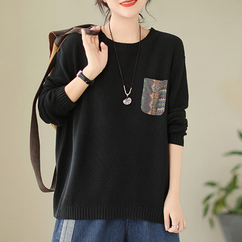 Sweter damski z długim rękawem z dzianiny bawełnianej z motywem jesiennych kwiatów i kieszeniami, z motywem Buddha Stones - image 20