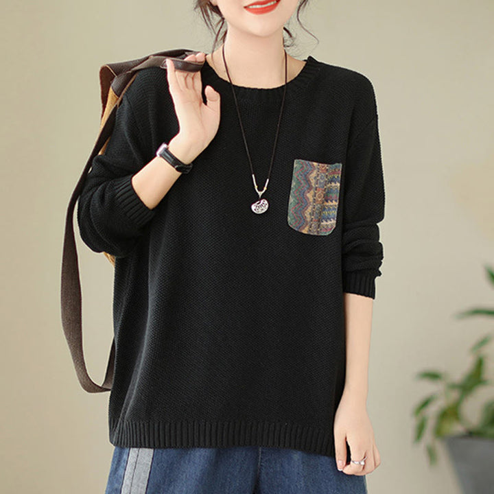 Sweter damski z długim rękawem z dzianiny bawełnianej z motywem jesiennych kwiatów i kieszeniami, z motywem Buddha Stones - image 20