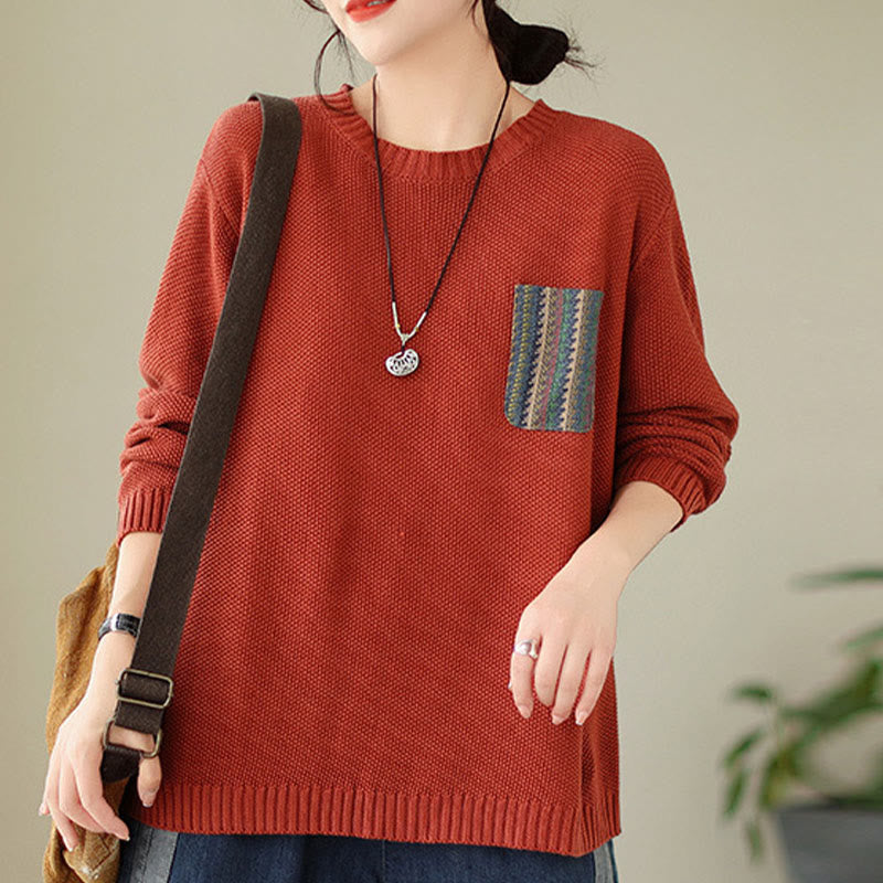 Sweter damski z długim rękawem z dzianiny bawełnianej z motywem jesiennych kwiatów i kieszeniami, z motywem Buddha Stones - image 10