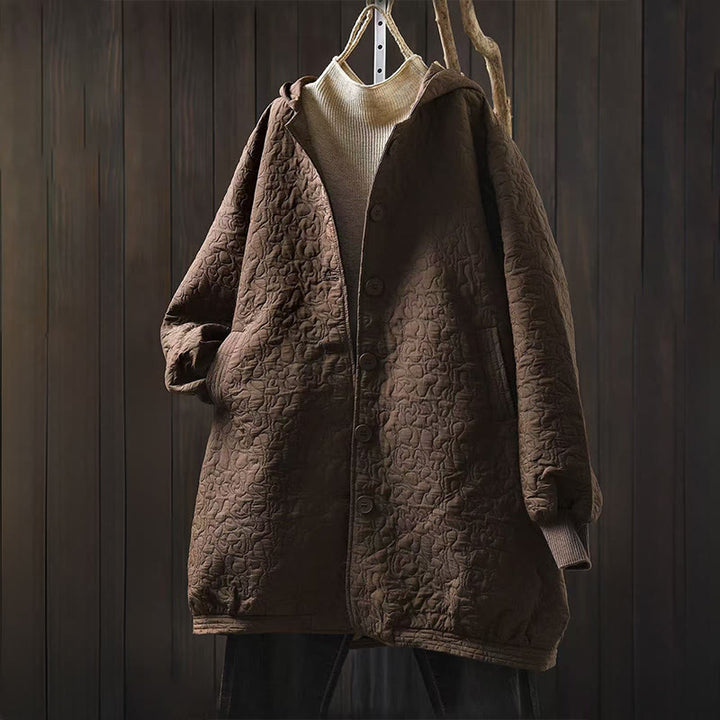 Kurtka damska z długim rękawem i kieszeniami, z bawełny żakardowej, z Buddha Stones, zapinana na guziki, średniej długości - Sjena - US12, UK/AU16, EU44 (XL) - image 11