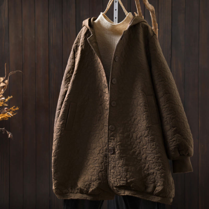 Kurtka damska z długim rękawem i kieszeniami, z bawełny żakardowej, z Buddha Stones, zapinana na guziki, średniej długości - DarkGoldenrod - US12, UK/AU16, EU44 (XL) - image 15