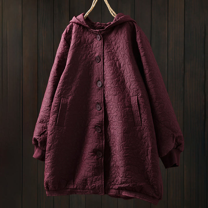 Kurtka damska z długim rękawem i kieszeniami, z bawełny żakardowej, z Buddha Stones, zapinana na guziki, średniej długości - image 1