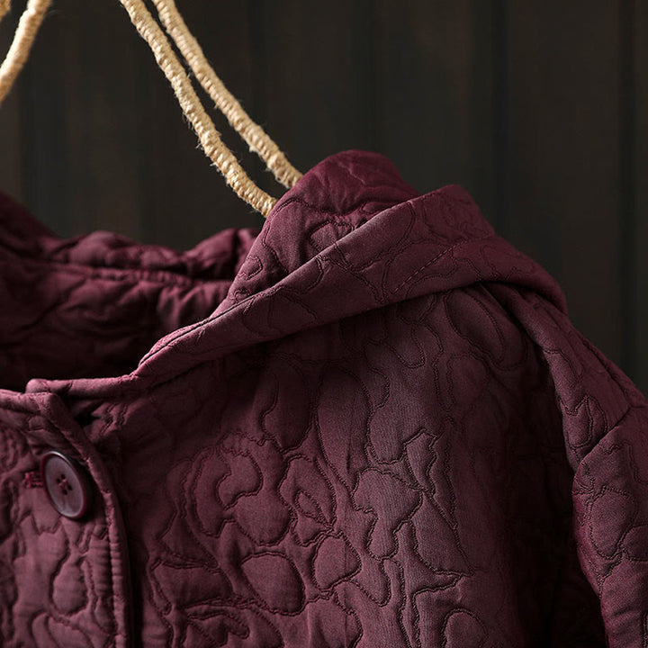 Kurtka damska z długim rękawem i kieszeniami, z bawełny żakardowej, z Buddha Stones, zapinana na guziki, średniej długości - image 5