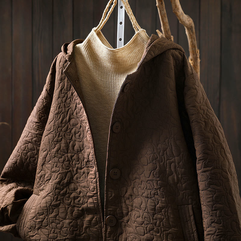 Kurtka damska z długim rękawem i kieszeniami, z bawełny żakardowej, z Buddha Stones, zapinana na guziki, średniej długości - image 12