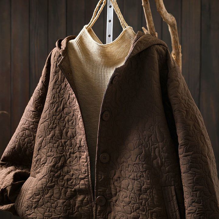 Kurtka damska z długim rękawem i kieszeniami, z bawełny żakardowej, z Buddha Stones, zapinana na guziki, średniej długości - image 12