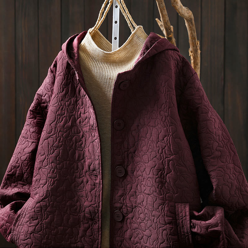 Kurtka damska z długim rękawem i kieszeniami, z bawełny żakardowej, z Buddha Stones, zapinana na guziki, średniej długości - image 3