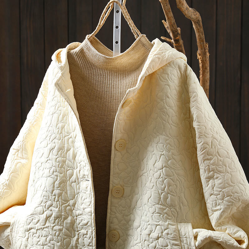 Kurtka damska z długim rękawem i kieszeniami, z bawełny żakardowej, z Buddha Stones, zapinana na guziki, średniej długości - image 14