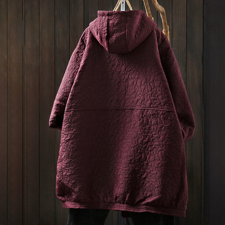 Kurtka damska z długim rękawem i kieszeniami, z bawełny żakardowej, z Buddha Stones, zapinana na guziki, średniej długości - image 2