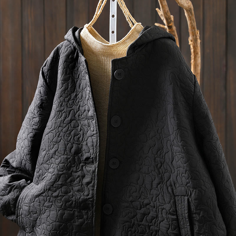 Kurtka damska z długim rękawem i kieszeniami, z bawełny żakardowej, z Buddha Stones, zapinana na guziki, średniej długości - image 18